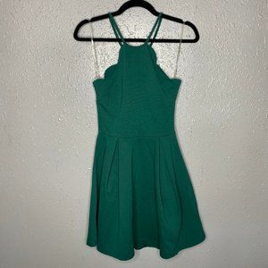 Dark Green Halter Skater Dress